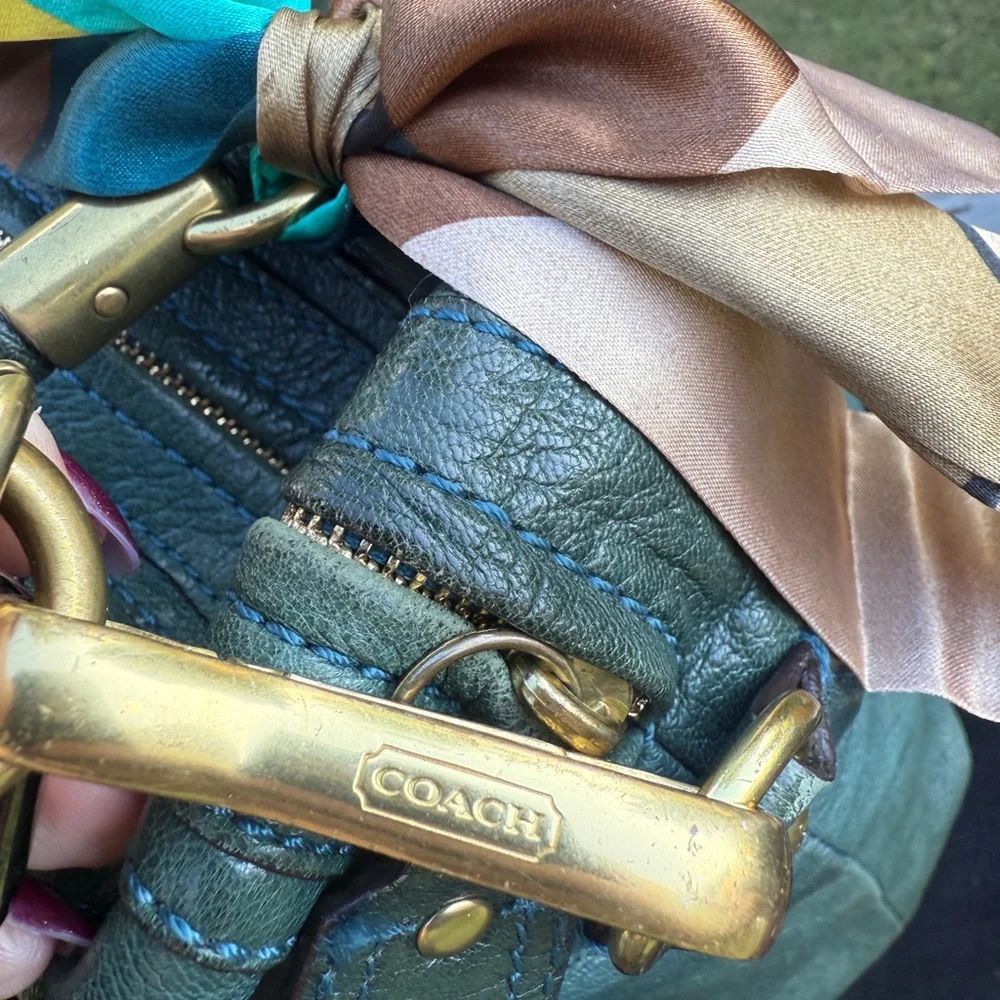 Coach Kristin (14223) Green Leather Hobo Satchel Shoulder Bag (w/twilly)(EUC) - Picture 11 of 17